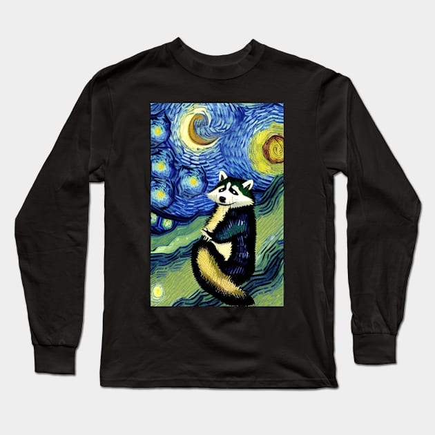 Starry Night Raccoon Long Sleeve T-Shirt by hunnydoll